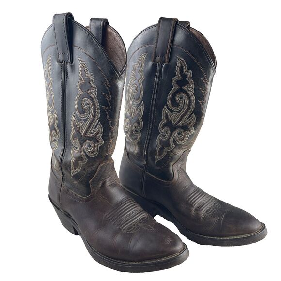 VTG Double H Boots Men\'s 7M Brown Patina Cowboy Western Oil Resistant DH1702 main image 12
